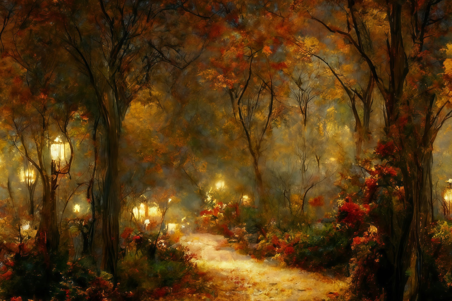 Fall Leaves Backdrop Autumn Pathway Lanterns Autumn Backdrop UK MRR10-54