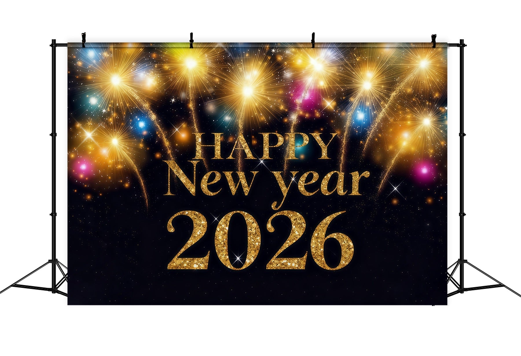2026 New Year Backdrop Golden Fireworks Radiant Celebration New Years Photo Backdrop UK MRR10-8