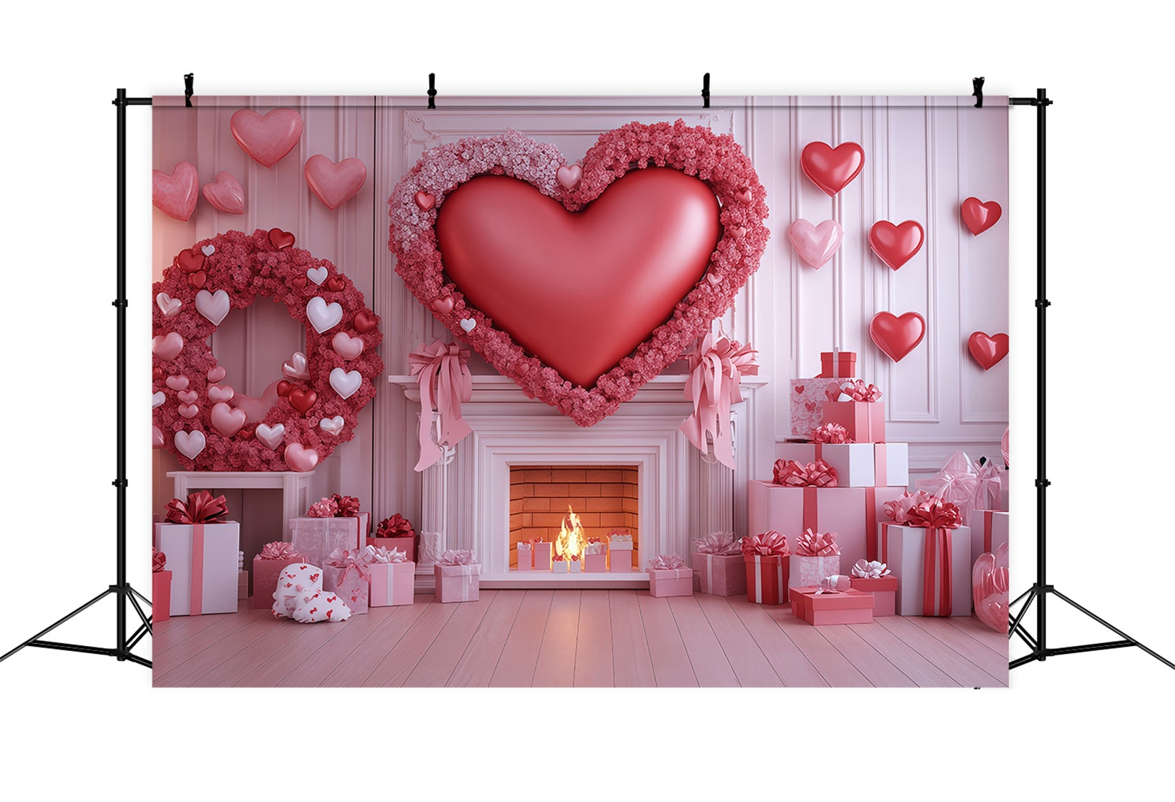 Valentine's Day Hearts Backdrop Pink Heart Gift Fireplace Valentines Backdrop UK MRR11-101