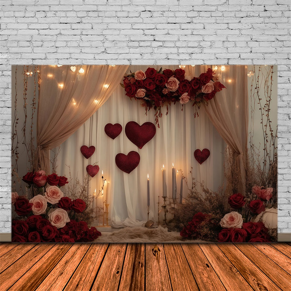 Valentine Backdrops Romantic Candle Rose Drapes Valentine's Day Backdrop UK MRR11-102