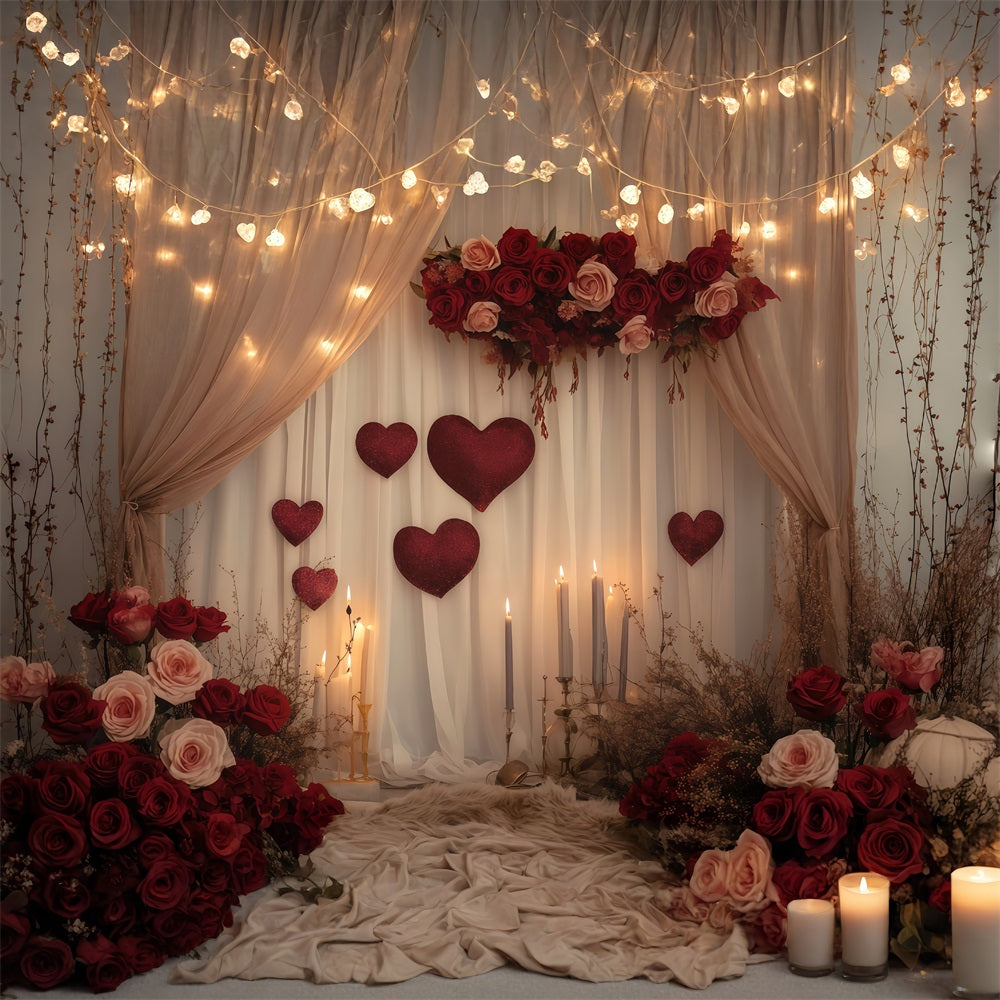 Valentine Backdrops Romantic Candle Rose Drapes Valentine's Day Backdrop UK MRR11-102