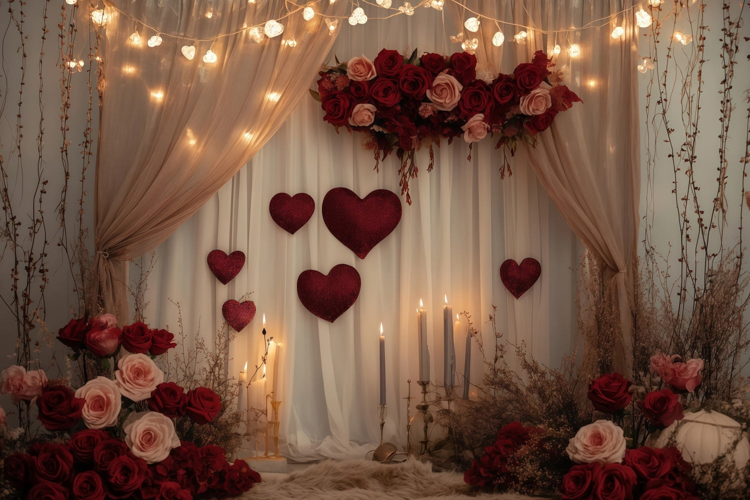 Valentine Backdrops Romantic Candle Rose Drapes Valentine's Day Backdrop UK MRR11-102