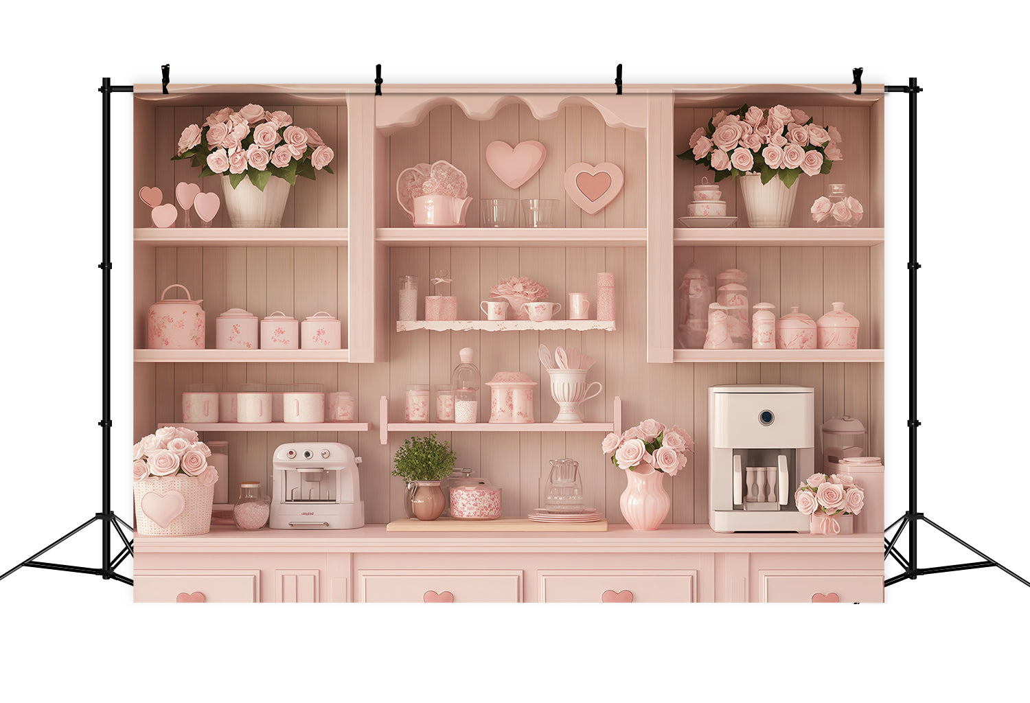 Valentine Day Backdrop Pastel Heart Cozy Kitchen Valentines Photo Backdrop UK MRR11-106