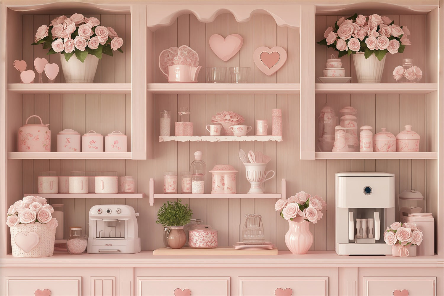 Valentine Day Backdrop Pastel Heart Cozy Kitchen Valentines Photo Backdrop UK MRR11-106