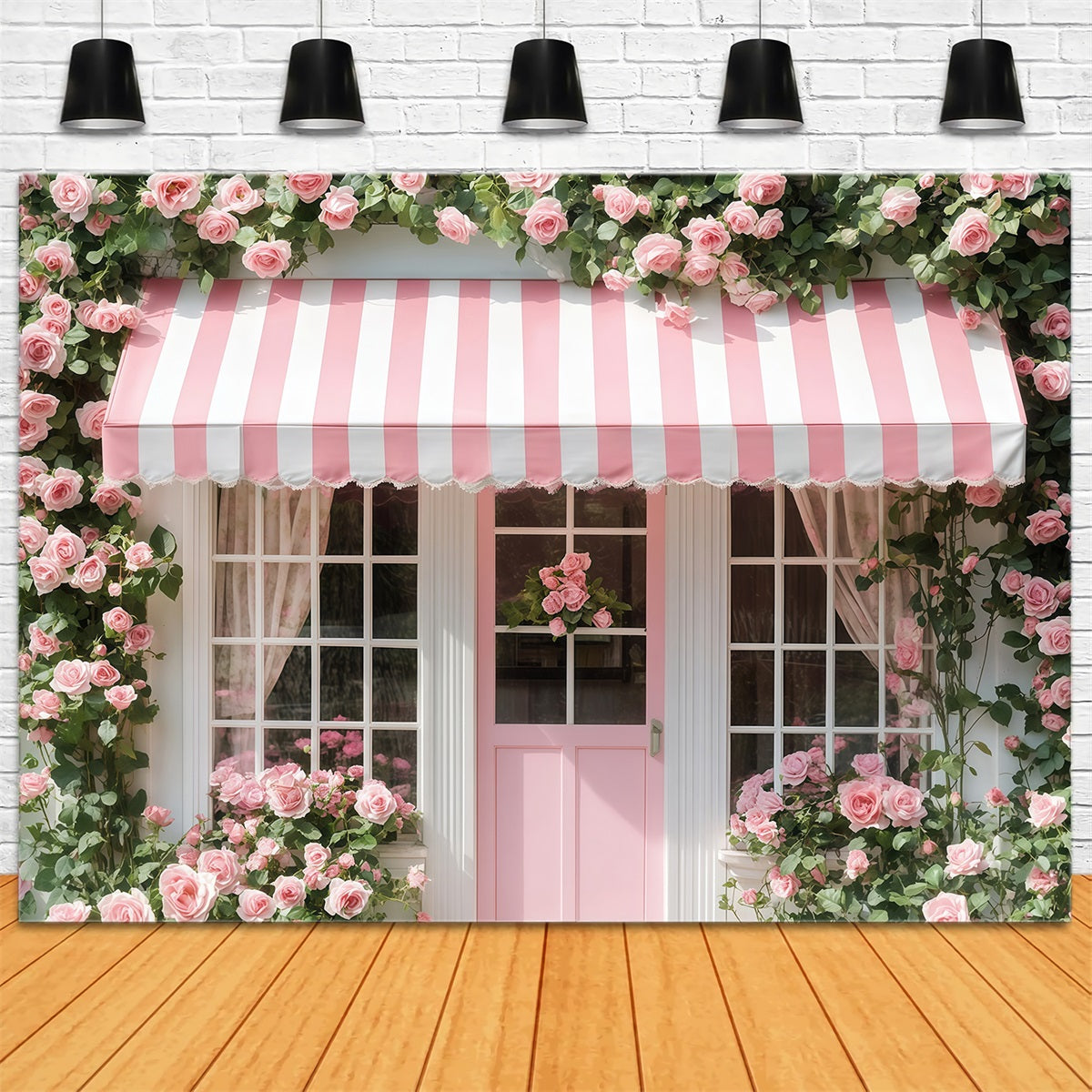 Valentines Photo Backdrop Pink Rose Cottage Front Valentine Day Backdrop UK MRR11-107
