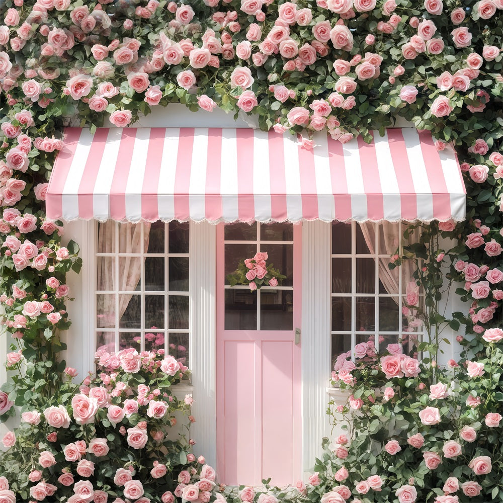 Valentines Photo Backdrop Pink Rose Cottage Front Valentine Day Backdrop UK MRR11-107