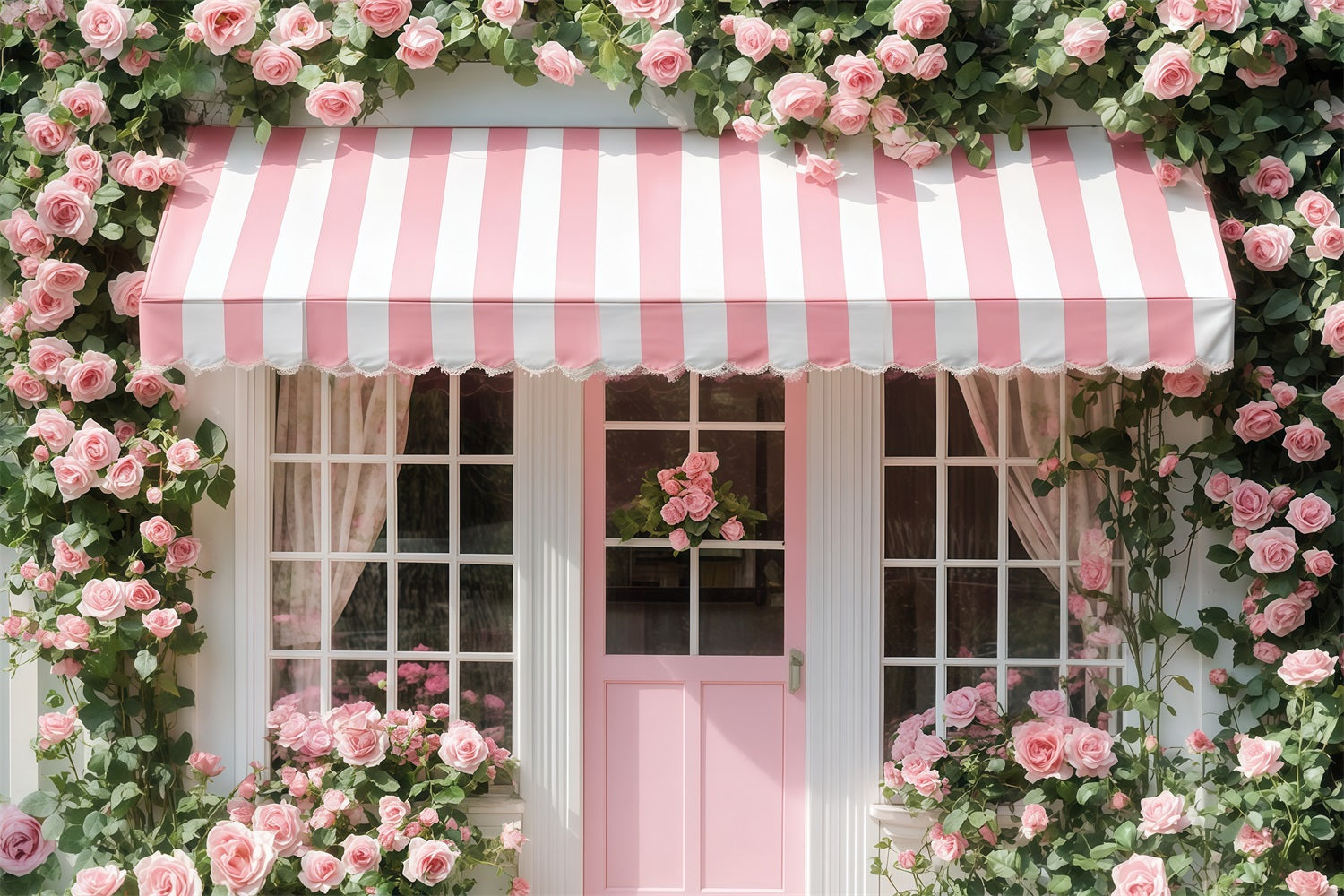 Valentines Photo Backdrop Pink Rose Cottage Front Valentine Day Backdrop UK MRR11-107