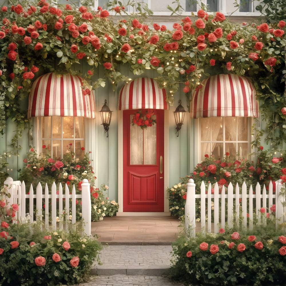 Valentine Photo Backdrops Flower Garden House Valentine's Day Backdrop UK MRR11-116