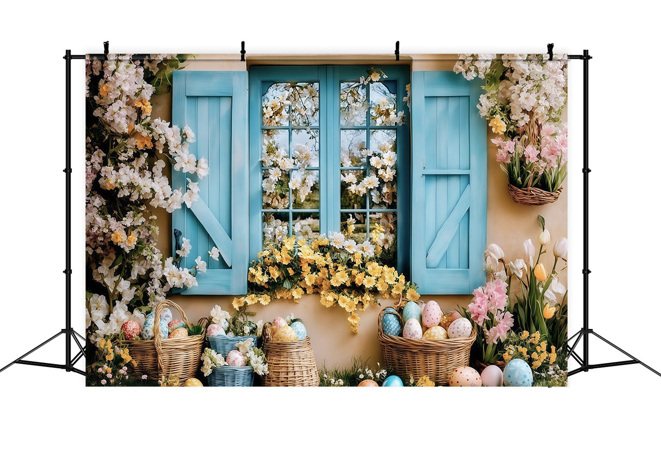 Easter Photo Backdrop Blooming Cottage Garden Easter Egg Backdrop UK MRR11-72