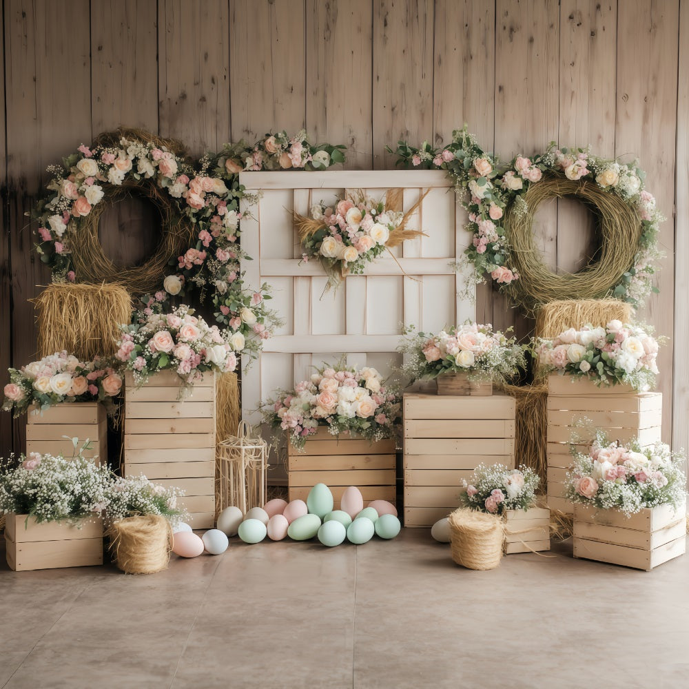 Easter Egg Backdrop Rustic Floral Arrangement Easter Picture Backdrops UK MRR11-75