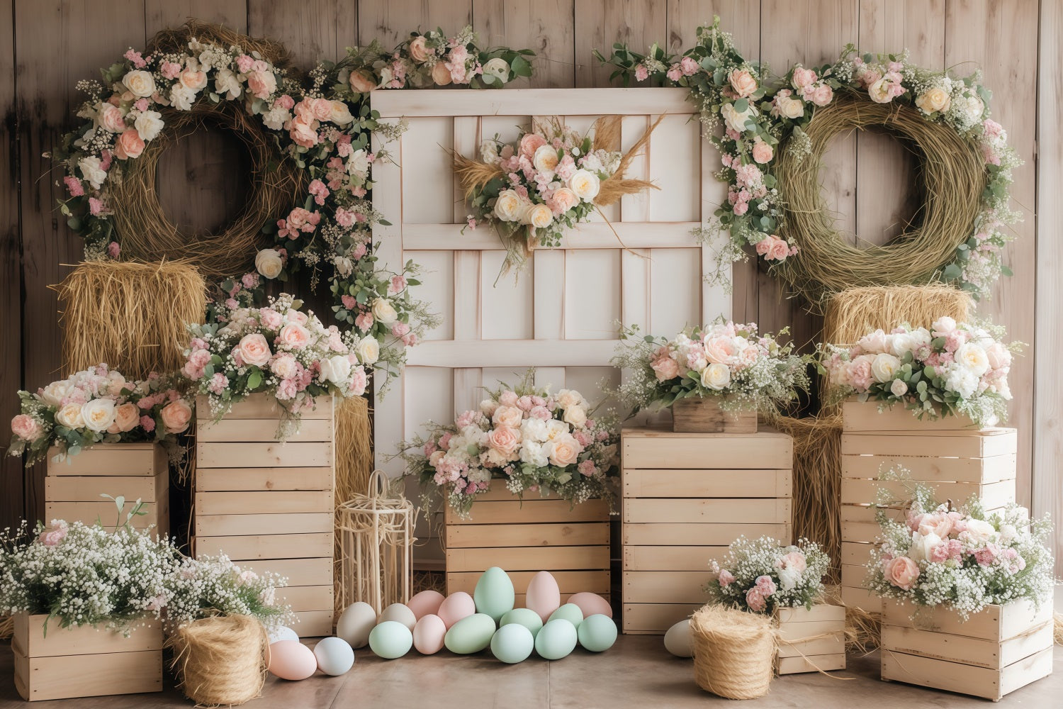 Easter Egg Backdrop Rustic Floral Arrangement Easter Picture Backdrops UK MRR11-75