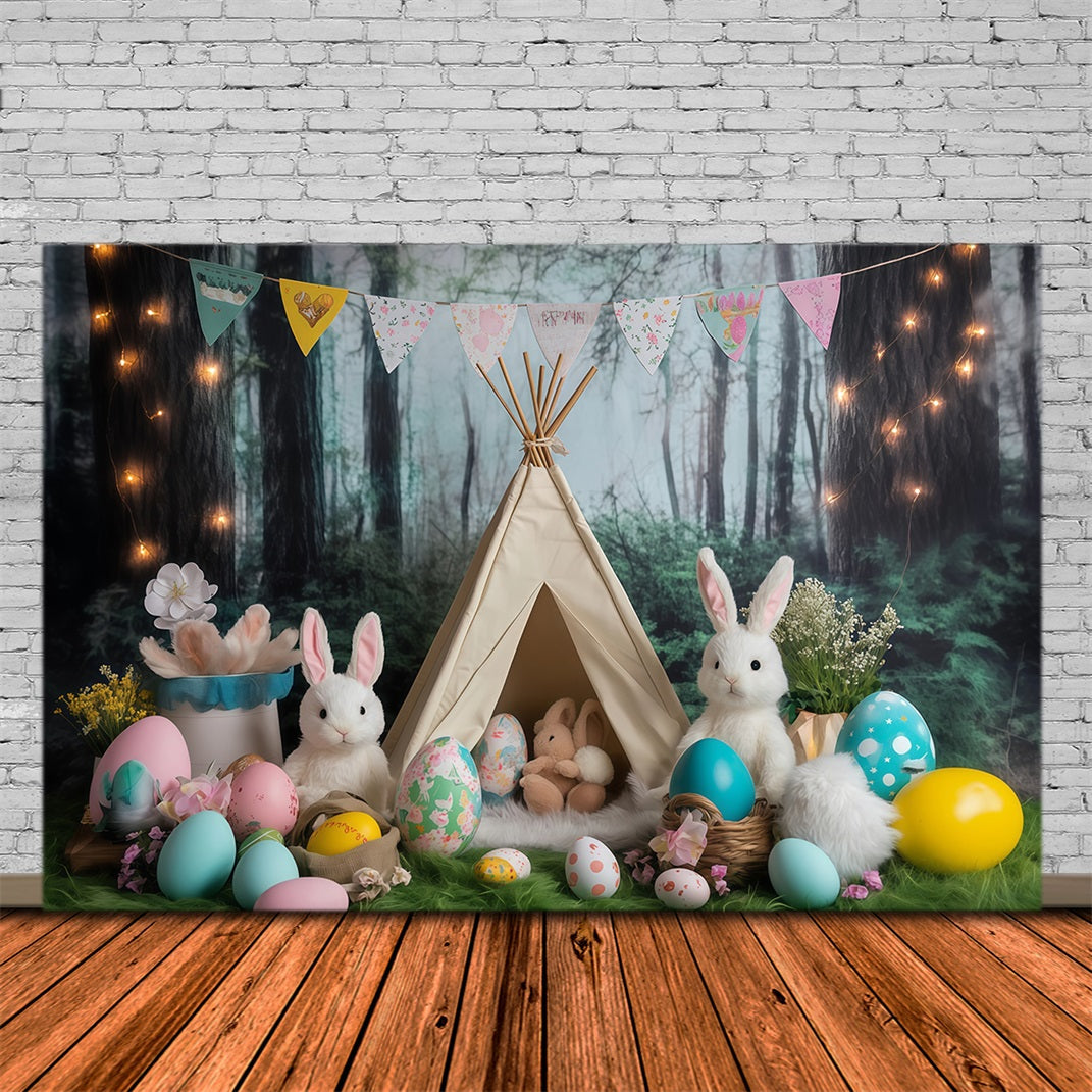 Easter Picture Backdrops Forest Tent Bunny Gathering Bunny Backdrop UK MRR11-80