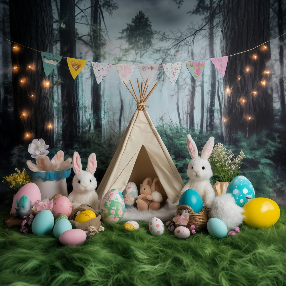 Easter Picture Backdrops Forest Tent Bunny Gathering Bunny Backdrop UK MRR11-80