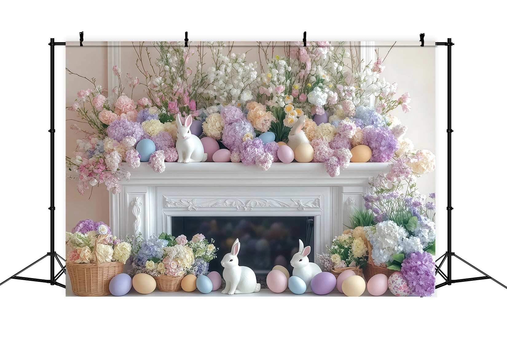 Easter Bunny Photo Backdrop Pastel Floral Mantel Display Easter Backdrop UK MRR11-82
