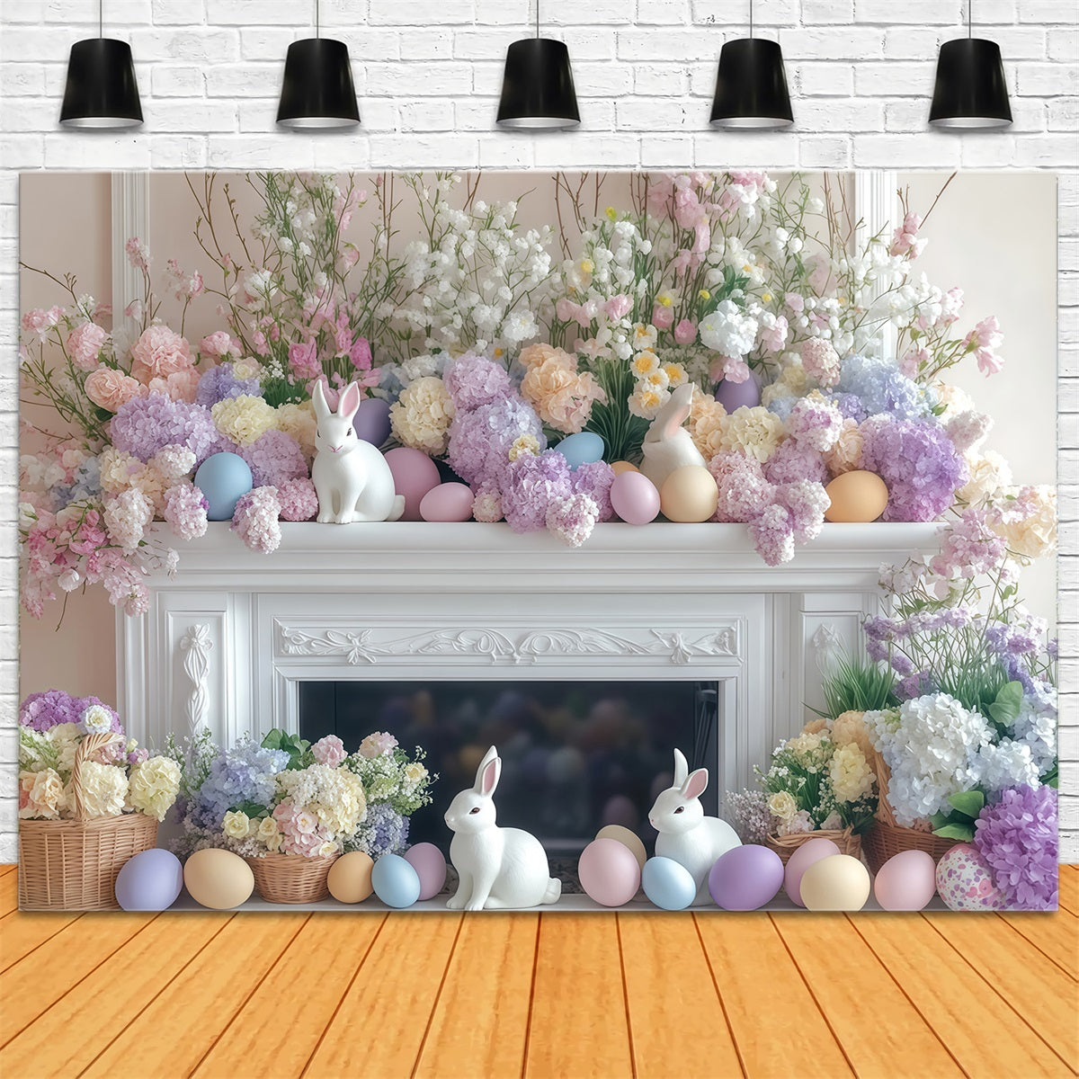 Easter Bunny Photo Backdrop Pastel Floral Mantel Display Easter Backdrop UK MRR11-82