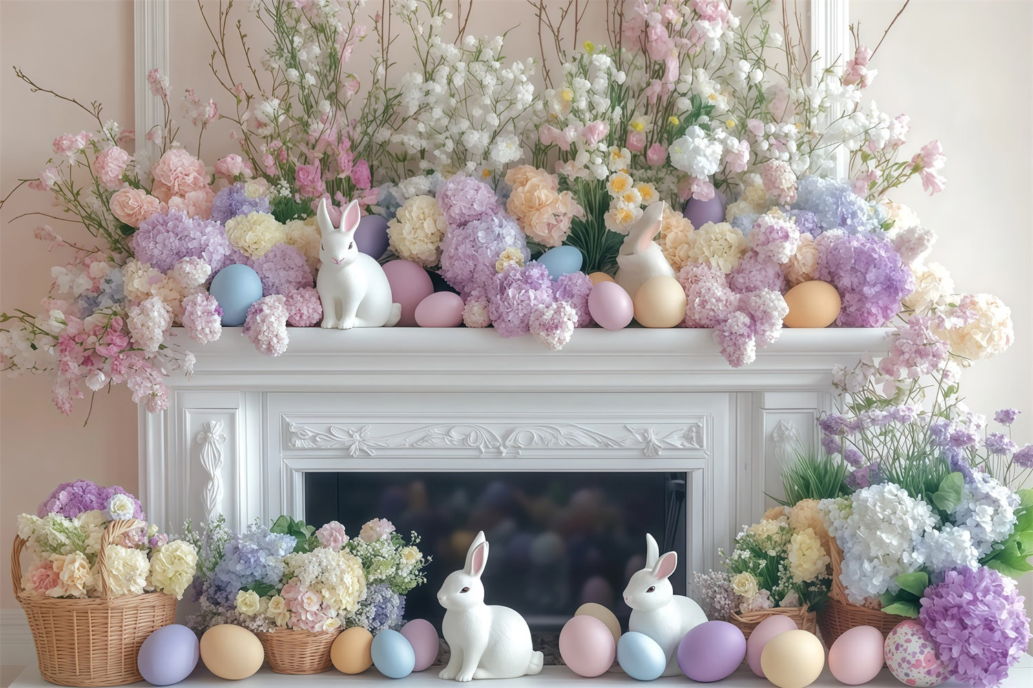 Easter Bunny Photo Backdrop Pastel Floral Mantel Display Easter Backdrop UK MRR11-82