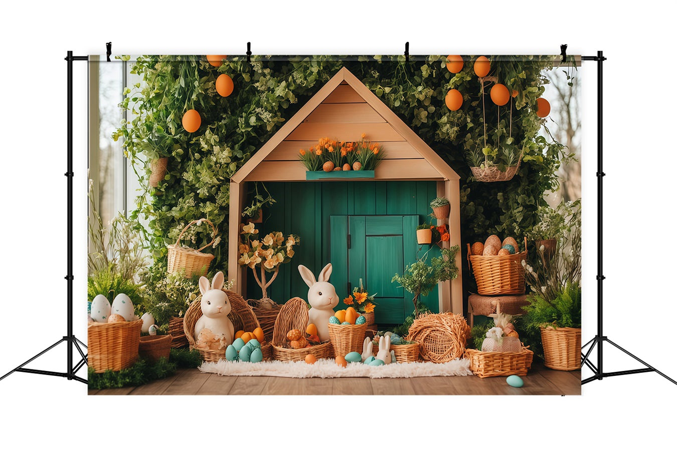 Easter Backdrops Pastel Cottage Bunny Easter Photo Booth Backdrop UK MRR11-85