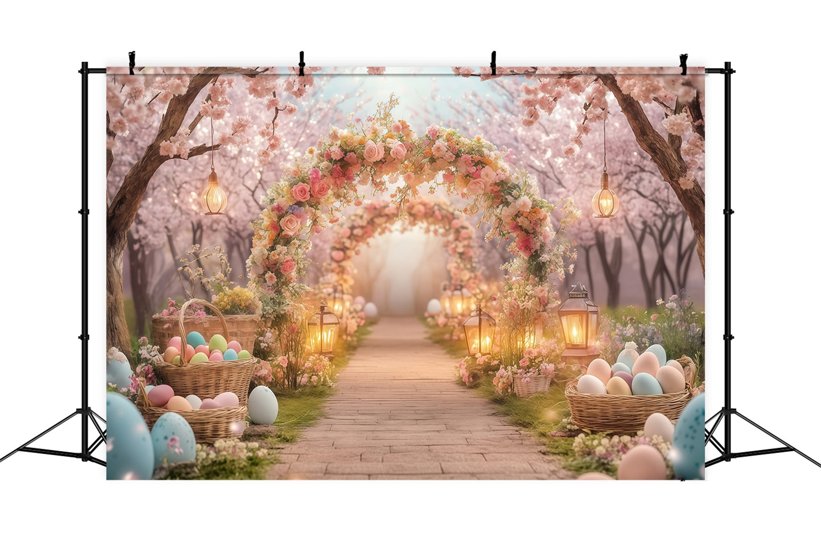 Easter Egg Hunt Backdrop Mountain Garden Floral Arch Easter Backdrop UK MRR11-87