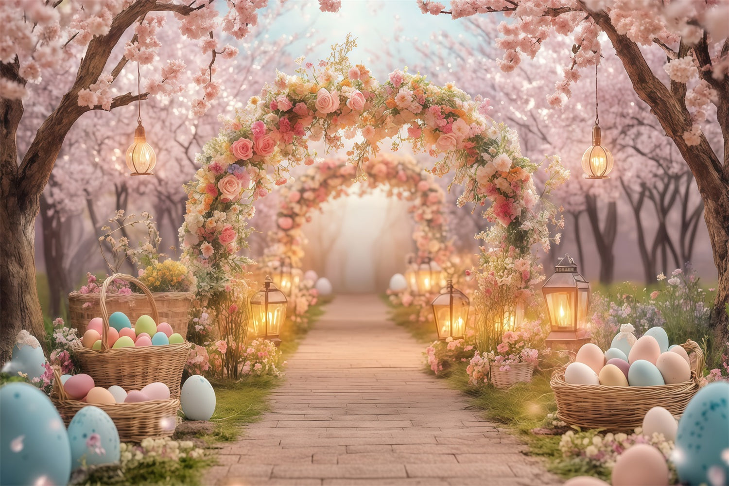 Easter Egg Hunt Backdrop Mountain Garden Floral Arch Easter Backdrop UK MRR11-87