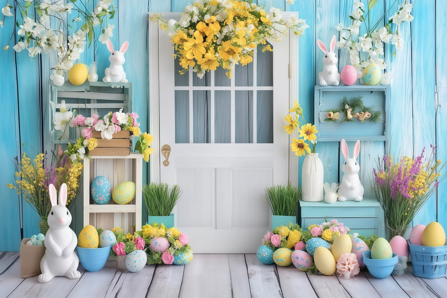 Easter Photography Backdrops Vintage Door Floral Easter Egg Backdrop UK MRR11-90