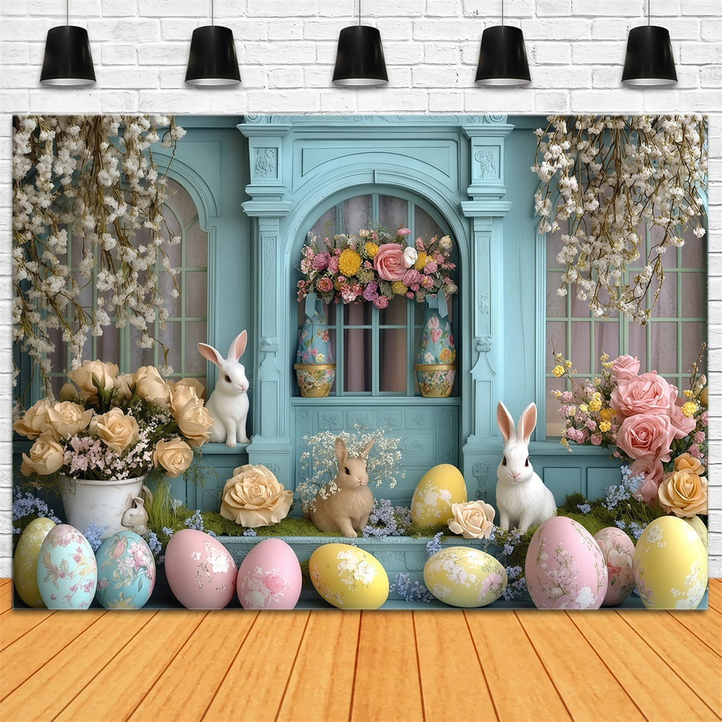Easter Picture Backdrops Rustic Tulip Cottage Door Bunny Backdrop UK MRR11-92