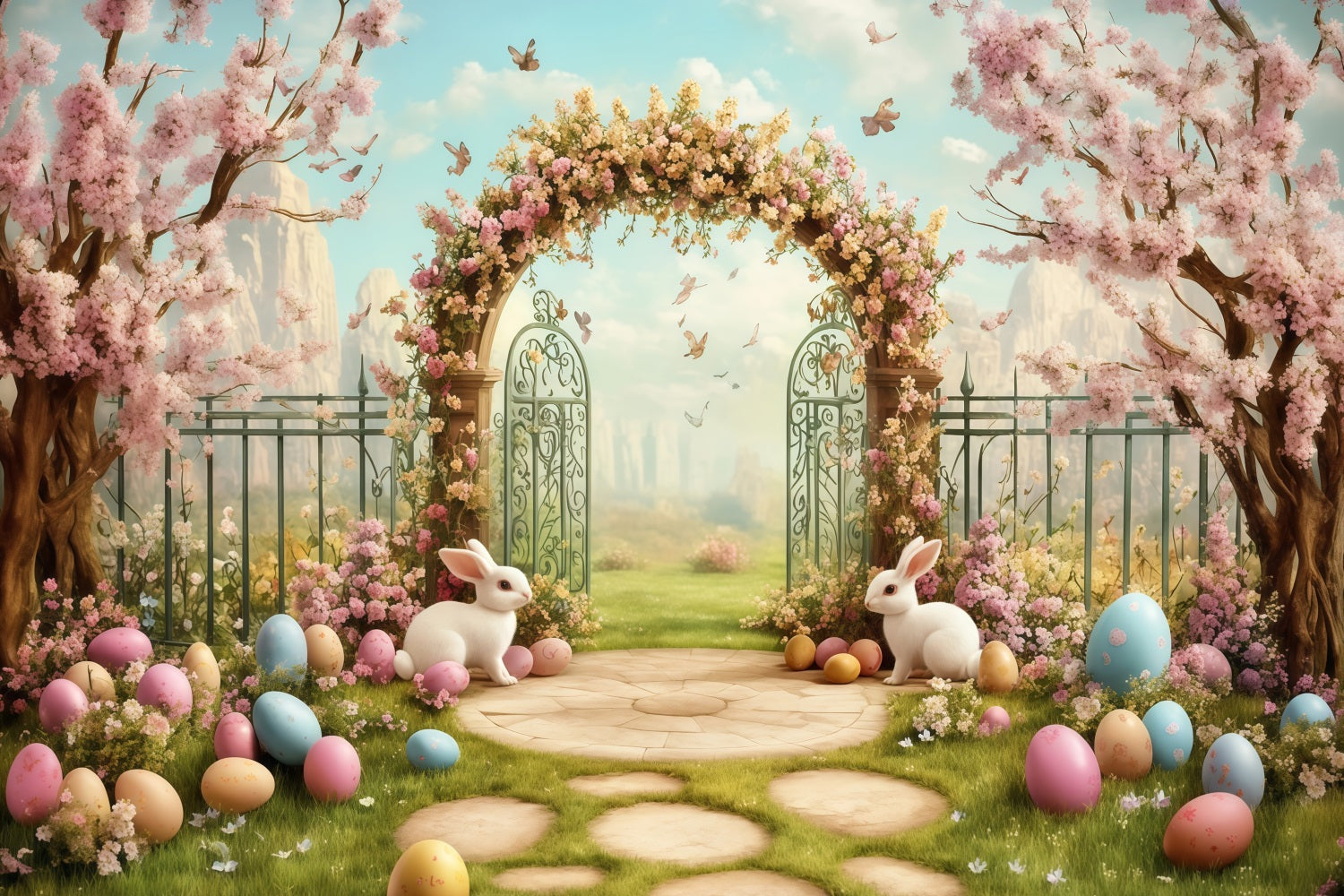 Easter Photo Backdrop Ideas Mint Floral Bunny Entry Easter Backdrop UK MRR11-93