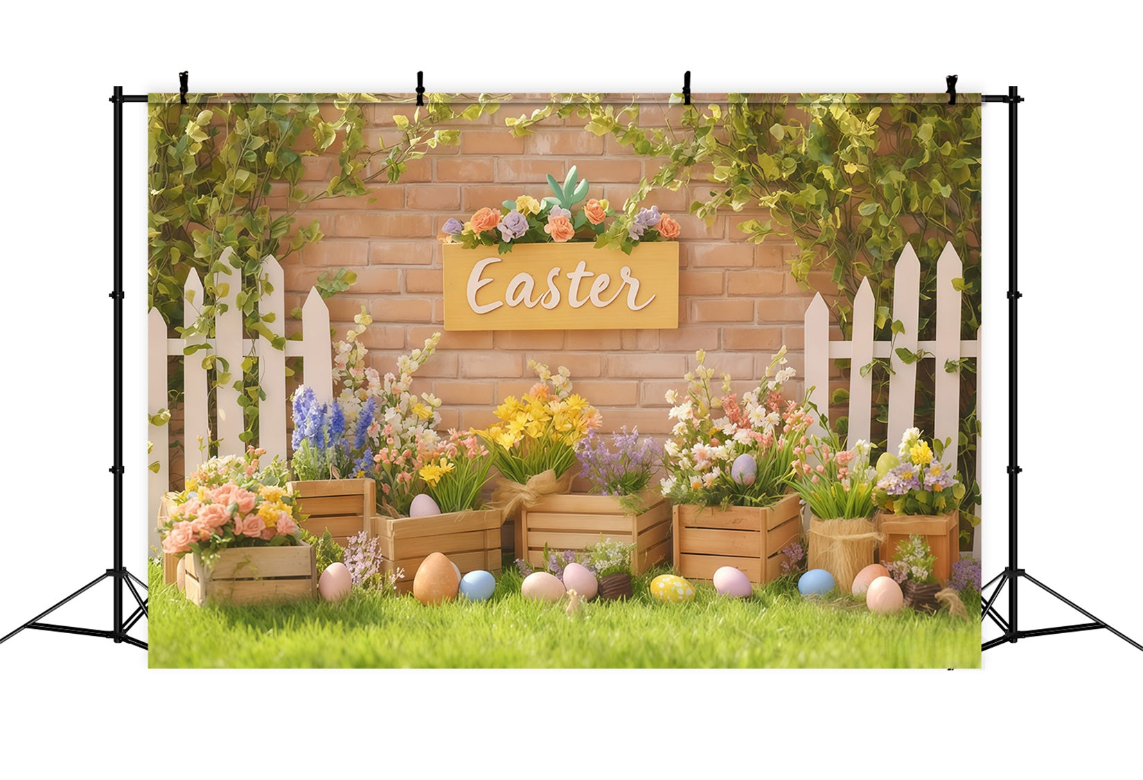 Easter Egg Backdrop Bright Spring Bunny Porch Easter Backdrop Ideas UK MRR11-94