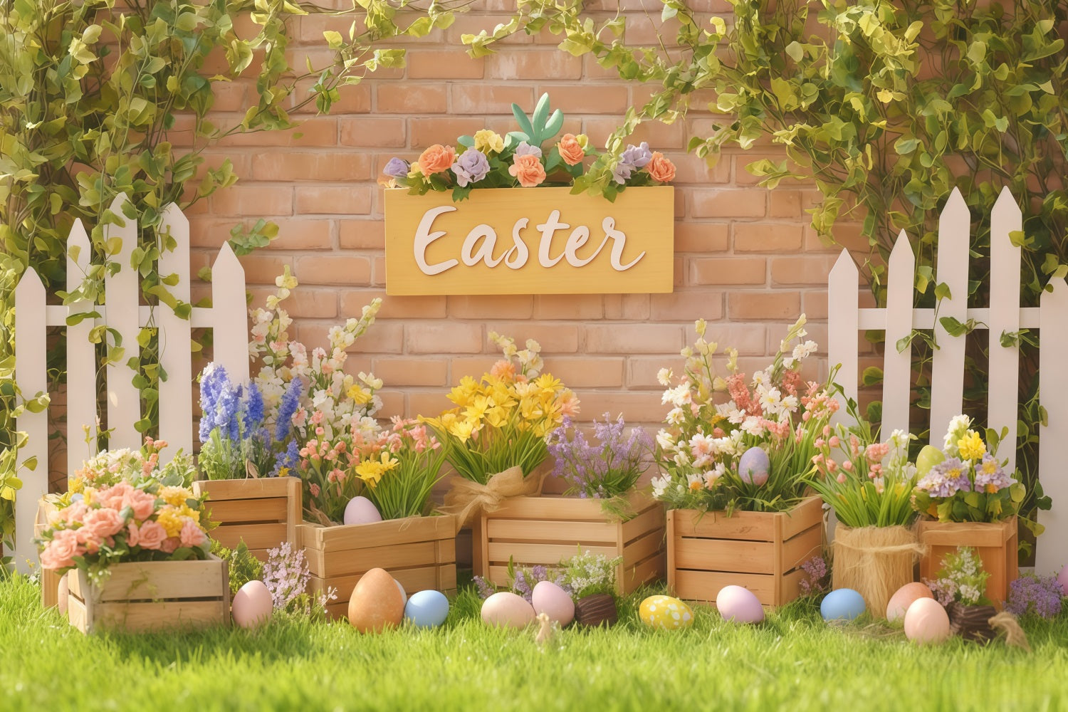 Easter Egg Backdrop Bright Spring Bunny Porch Easter Backdrop Ideas UK MRR11-94