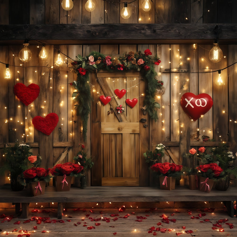 Valentine's Day Backdrop Rustic Heart Floral Door Valentines Backdrop UK MRR11-96