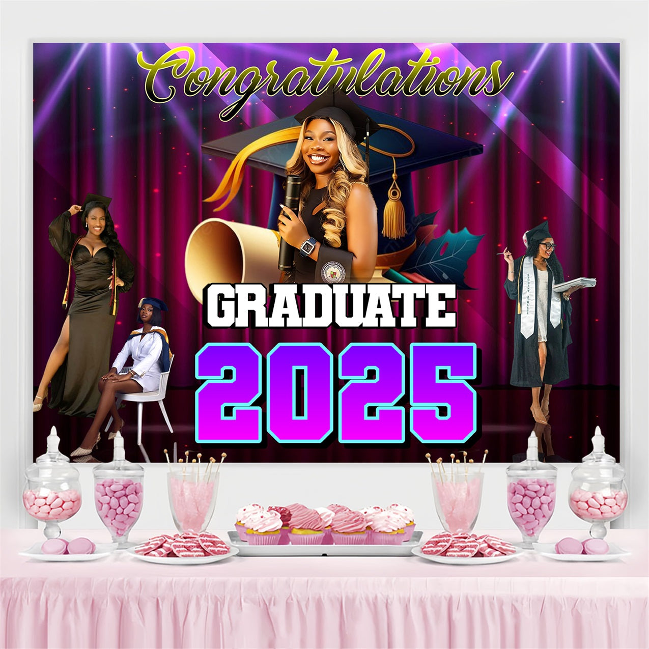 Graduation Backdrop Photoshoot Spotlight Stage Personalized Party Graduation Backdrop UK MRR4-45