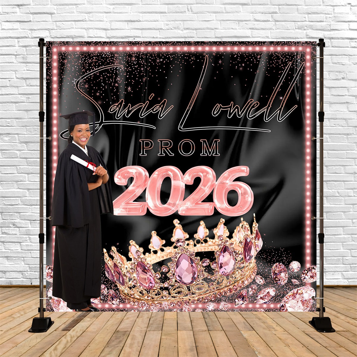 Prom Photo Backdrop Pink Crown Personalized Graduation Party Backdrop UK MRR5-1