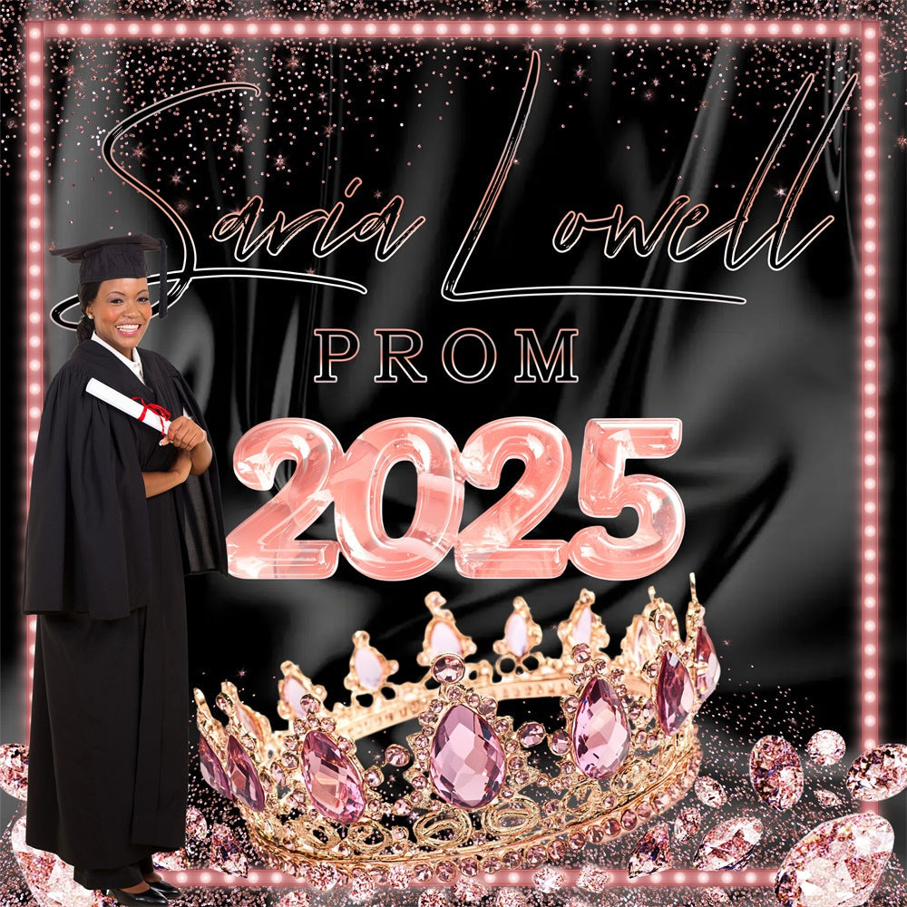 Prom Photo Backdrop Pink Crown Personalized Graduation Party Backdrop UK MRR5-1
