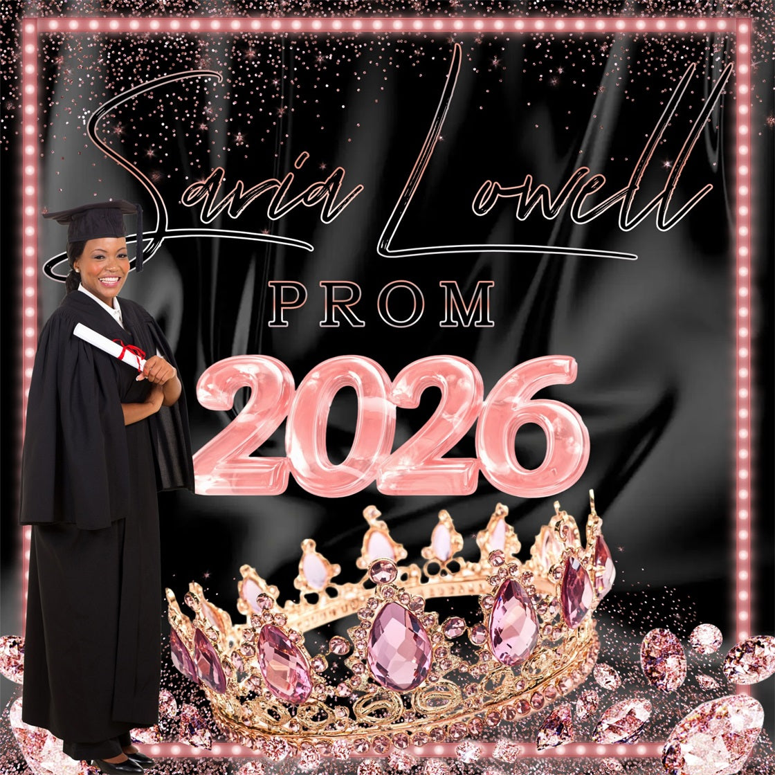 Prom Photo Backdrop Pink Crown Personalized Graduation Party Backdrop UK MRR5-1