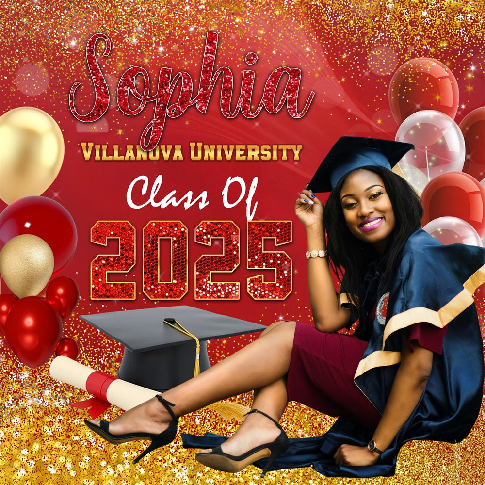 2025 Graduation Backdrop Sparkling Balloon Red Custom Graduation Party Backdrop UK MRR5-23