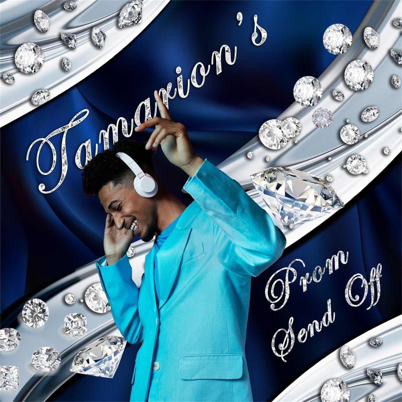 Prom Photo Backdrop Silver Diamond Customized Graduation Party Backdrop UK MRR5-3
