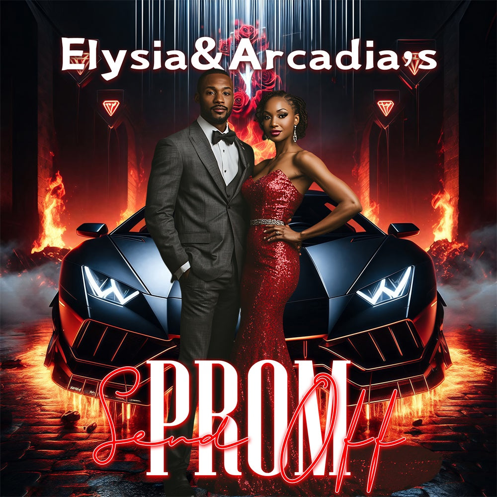 Prom Backdrops Black Sports Car Glam Personalized Graduation Party Backdrop UK MRR5-30