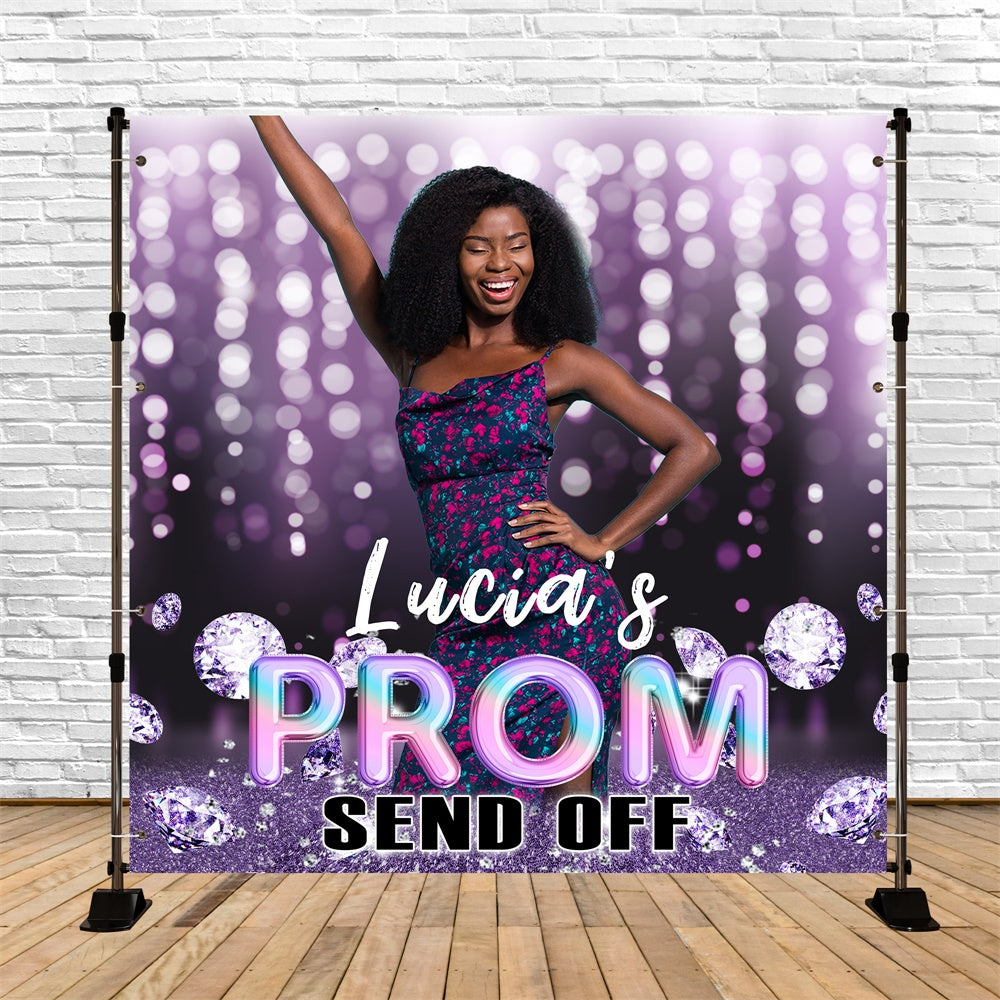 Prom 2025 Backdrop Purple Shine Diamond Customized Graduation Party Backdrop UK MRR5-33