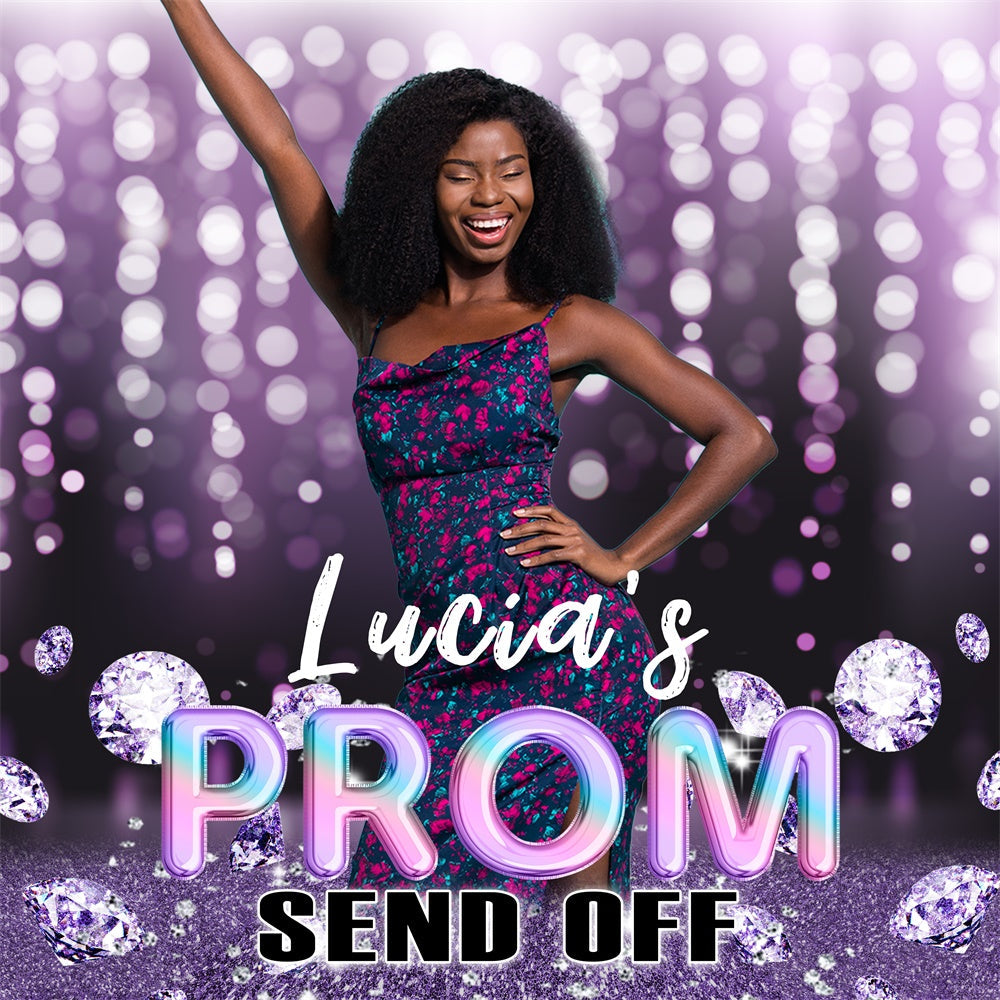 Prom 2025 Backdrop Purple Shine Diamond Customized Graduation Party Backdrop UK MRR5-33