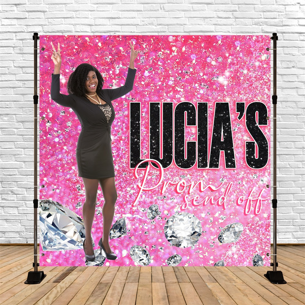Prom Backdrops Sparkling Pink Diamond Customized Graduation Party Backdrop UK MRR5-36