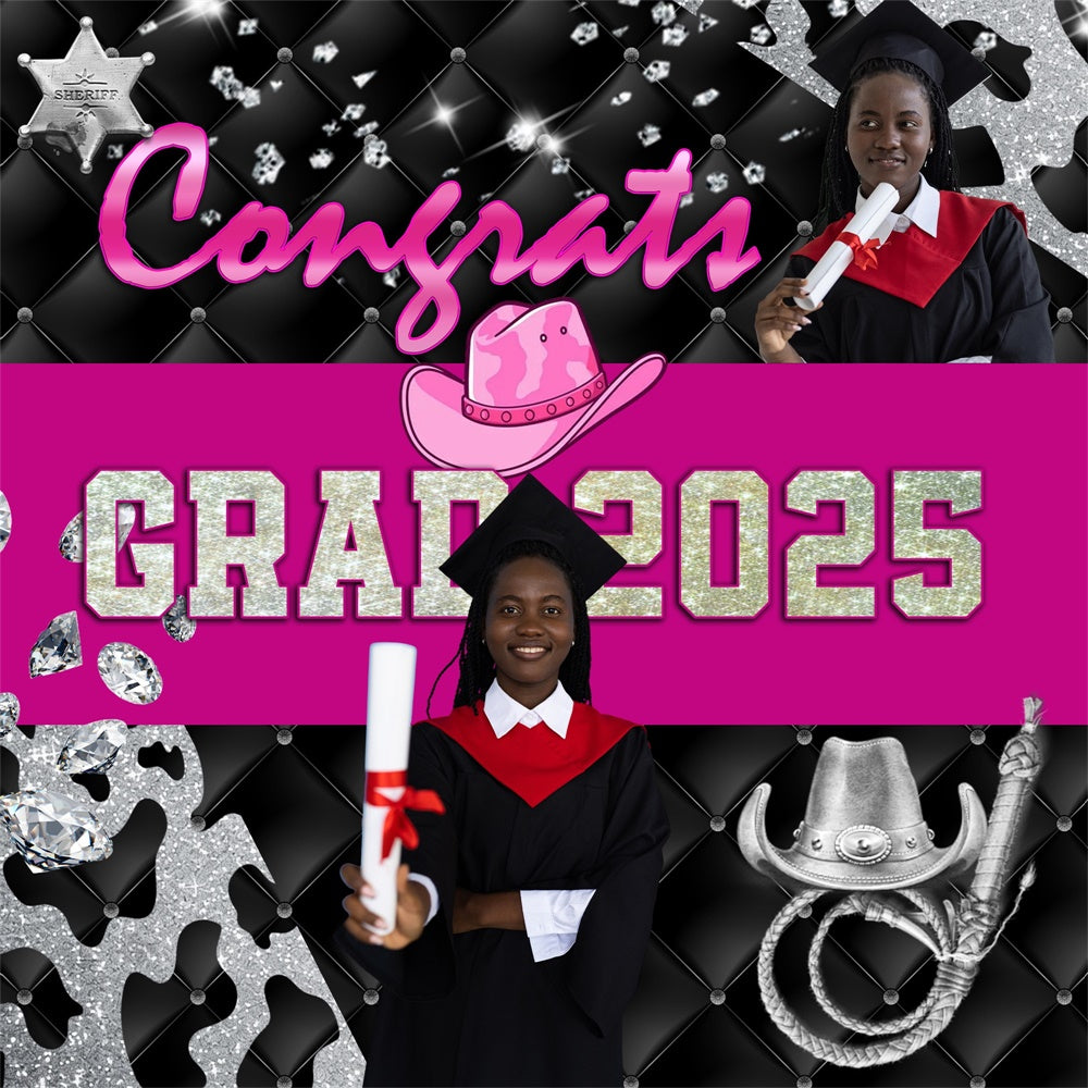 Personalized Graduation Backdrop Cowgirl Sparkle Graduation Party Backdrop UK MRR5-43