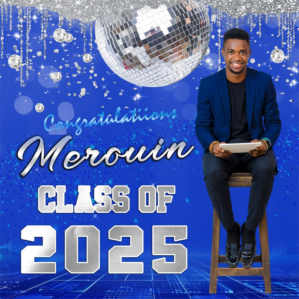Custom Graduation Backdrop Disco Mirror Ball Graduation Party Backdrop UK MRR5-46