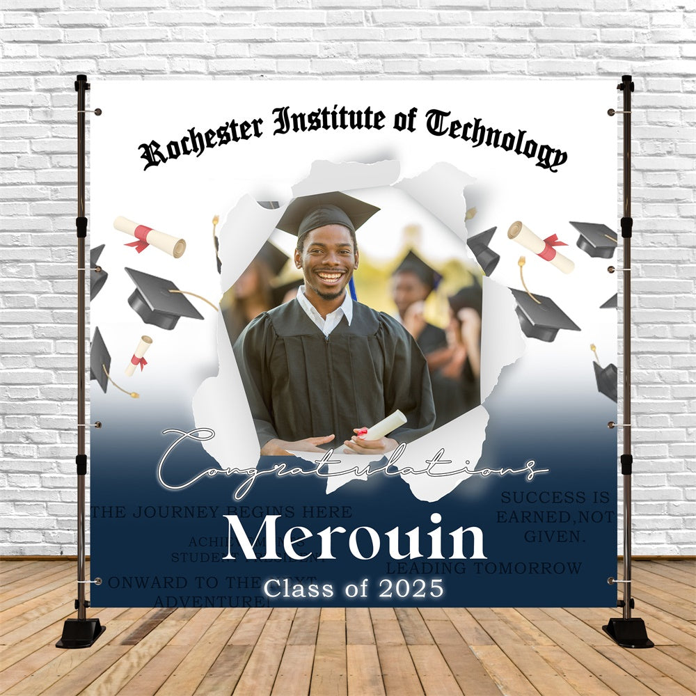 Customized Graduation Backdrop Elegant Cap Toss Graduation Party Backdrop UK MRR5-48