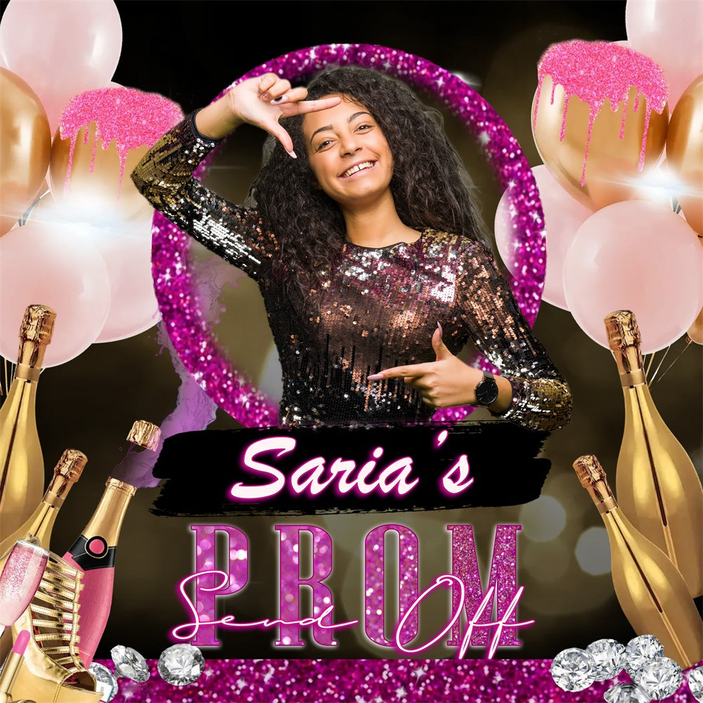 Prom Backdrops Pink Glitter Champagne Personalized Graduation Party Backdrop UK MRR5-49