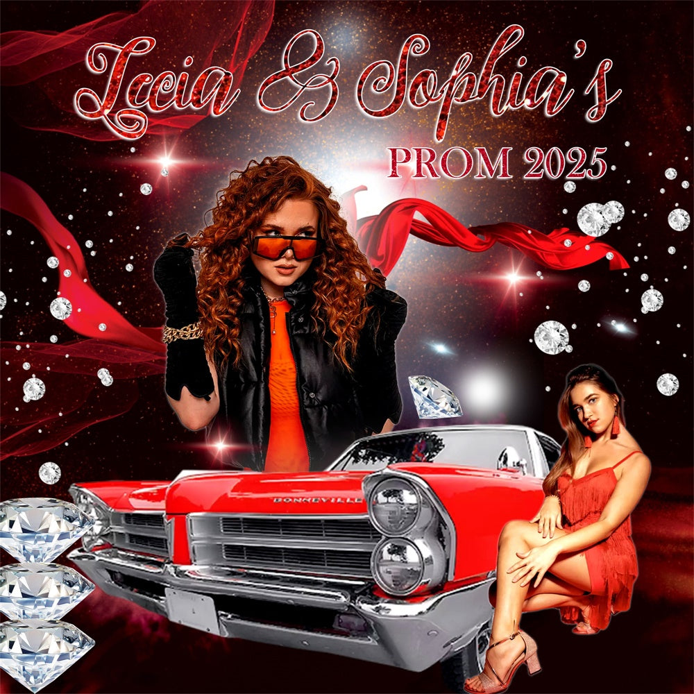 Prom Backdrop Ideas Vintage Car Shine Custom Graduation Party Backdrop UK MRR5-60