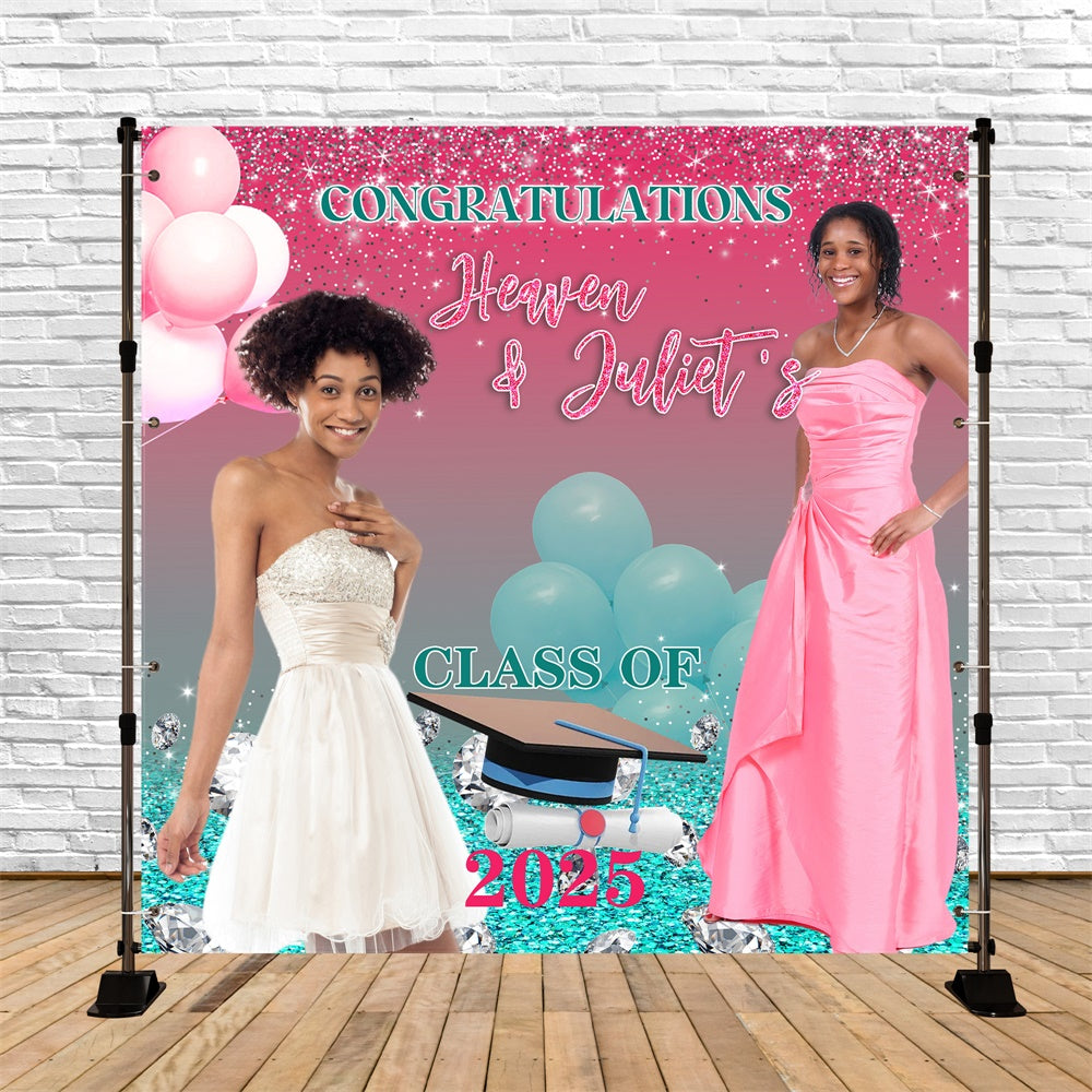 Personalized Graduation Backdrop Pink Glitter Graduation Party Backdrop UK MRR5-7