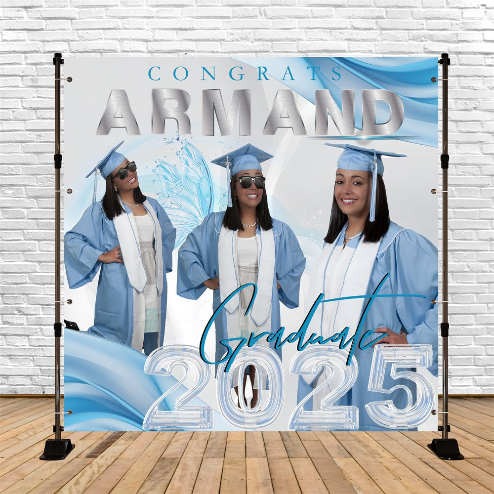 Custom Graduation Backdrop Ice Blue Elegance Party Graduation Backdrop UK MRR6-16