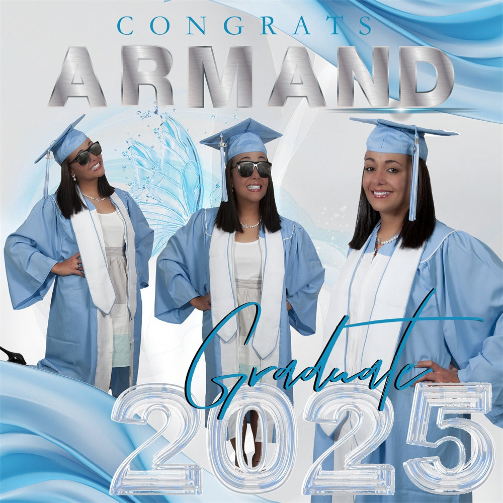 Custom Graduation Backdrop Ice Blue Elegance Party Graduation Backdrop UK MRR6-16