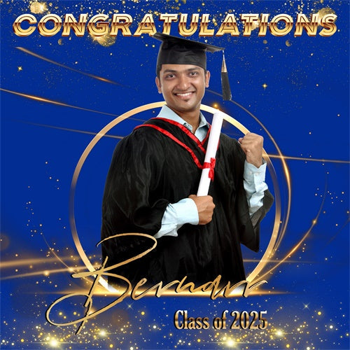 Blue Graduation Backdrop Blue Shine Custom Party Graduation Backdrop UK MRR6-17
