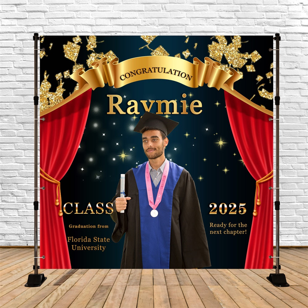 Backdrop Graduation Red Curtain Stage Personalized Party Graduation Backdrop UK MRR6-21