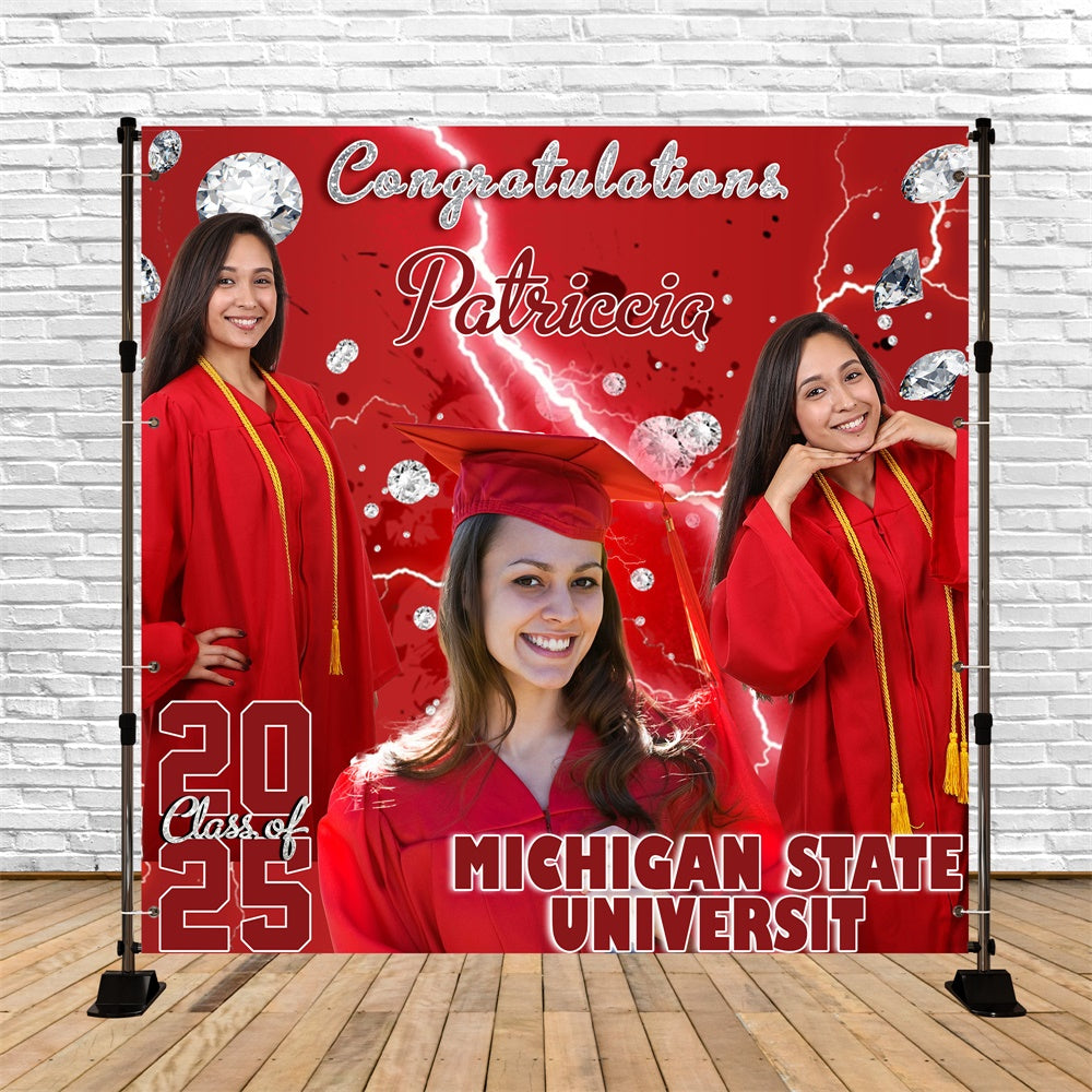 Personalized Graduation Backdrop Crimson Energy Party Graduation Backdrop UK MRR6-22